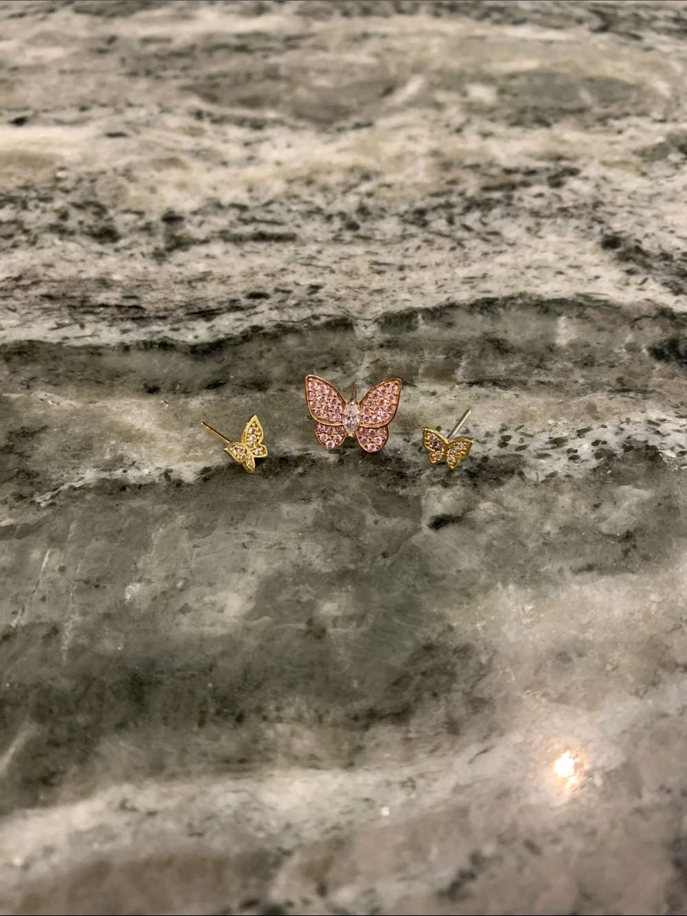 Gold and Pink Butterfly Stud Earring Set Women Jewelry brand new